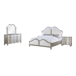 Pemberly Row 4-Piece Queen Bedroom Set in Silver Oak and Ivory