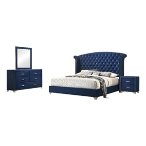 Pemberly Row 4-Piece Eastern King Wingback Bedroom Set in Pacific Blue