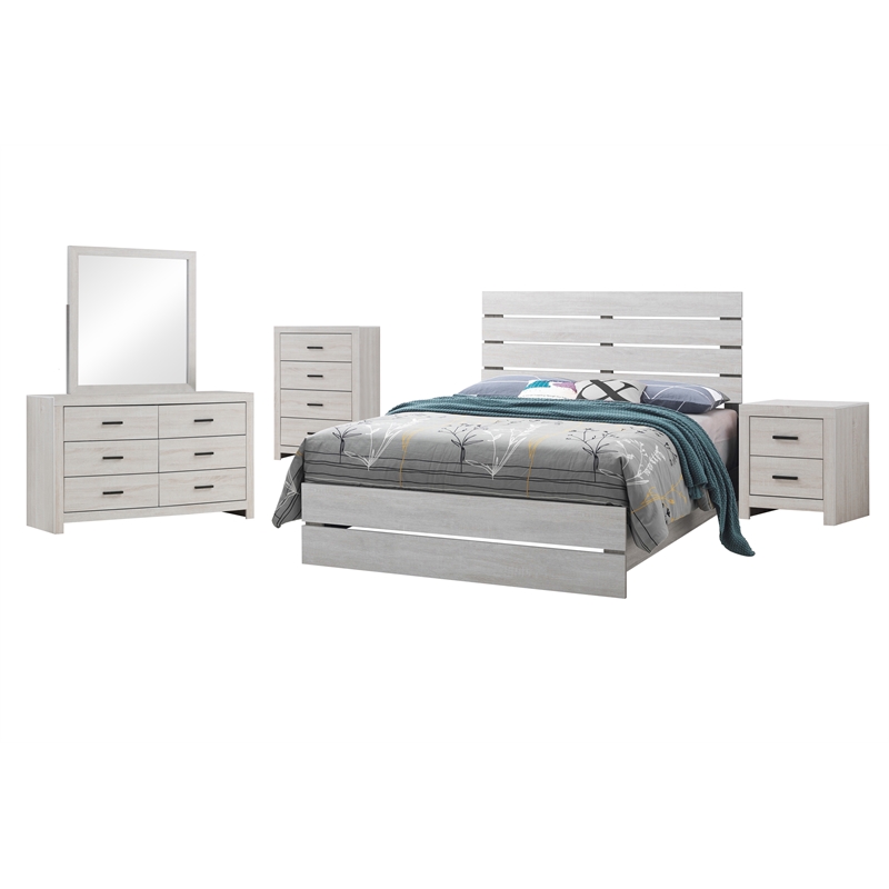Pemberly Row 5-Piece Eastern King Panel Bedroom Set in Coastal White