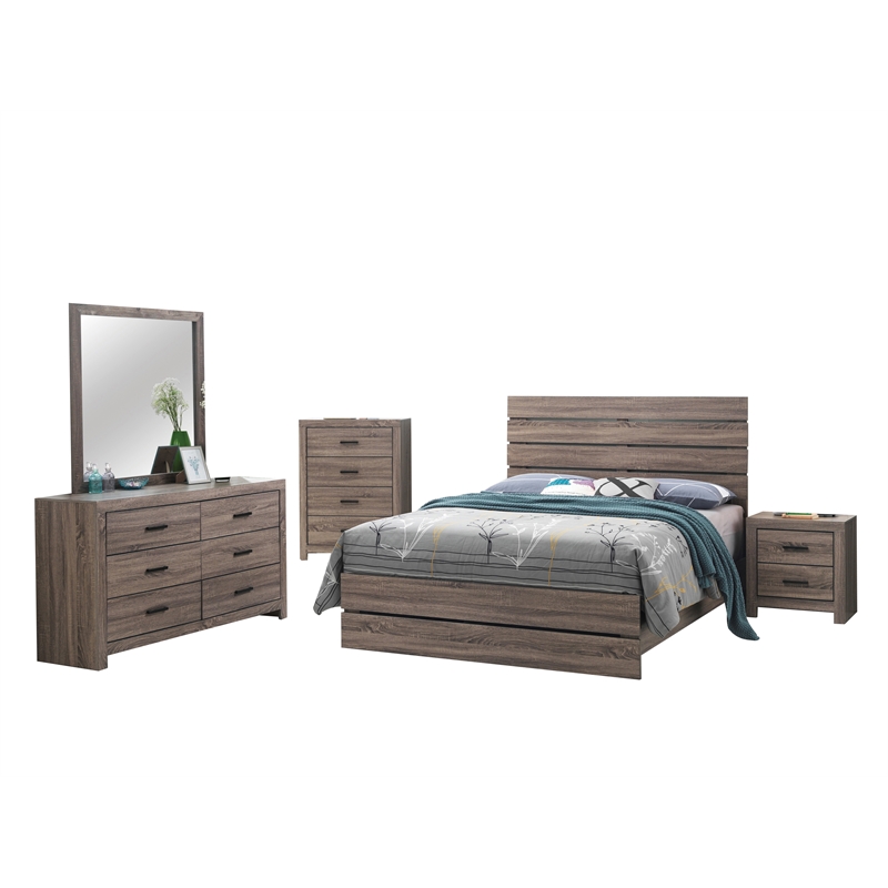 Pemberly Row 5-Piece Wood Queen Panel Bedroom Set in Barrel Oak