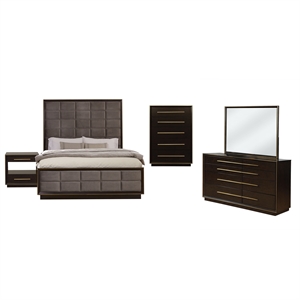 Pemberly Row 5-Piece Queen Velvet Bedroom Set in Smoked Peppercorn