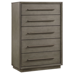 Pemberly Row Transitional 5-Drawer Bedroom Chest in Taupe Oak