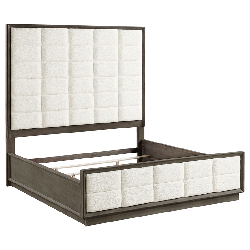 Pemberly Row 4-Piece Upholstered Eastern King Bedroom Set in Taupe Oak