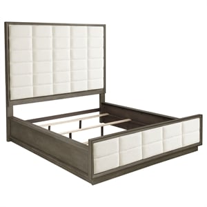 Pemberly Row 80 Inch California King Upholstered Panel Bed in Taupe Oak