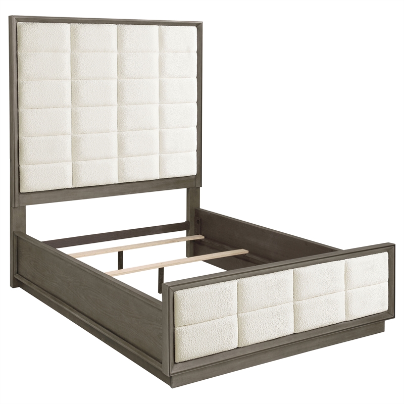 Pemberly Row 4-Piece Upholstered Queen Bedroom Set in Taupe Oak