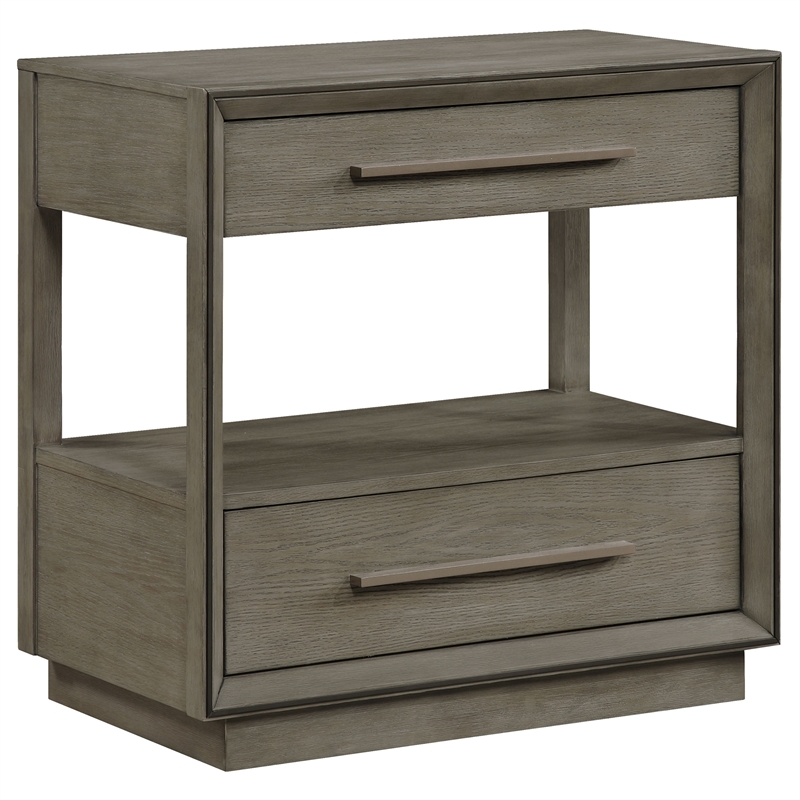 Pemberly Row 4-Piece Upholstered Queen Bedroom Set in Taupe Oak