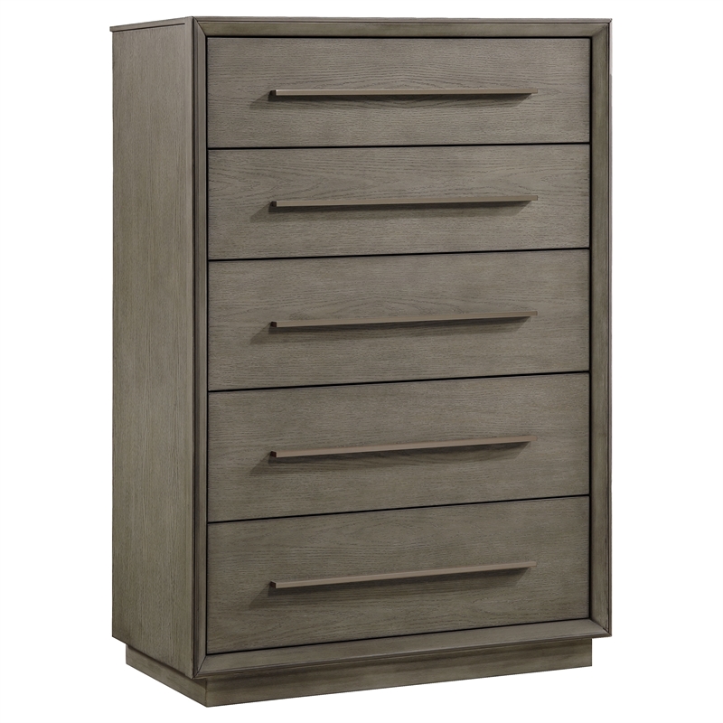Pemberly Row 5-Piece Upholstered Queen Bedroom Set in Taupe Oak