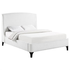 Pemberly Row Upholstered Curved Queen Wingback Bed in Snow Boucle