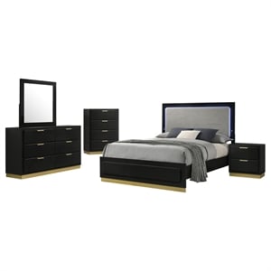 Pemberly Row 5-Piece Eastern King LED Glam Bedroom Set in Black
