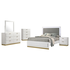 Pemberly Row 5-Piece Eastern King LED Glam Bedroom Set in White