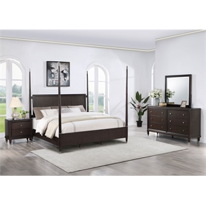 Pemberly Row 4-Piece Queen Four-Poster Modern Bedroom Set in Brown