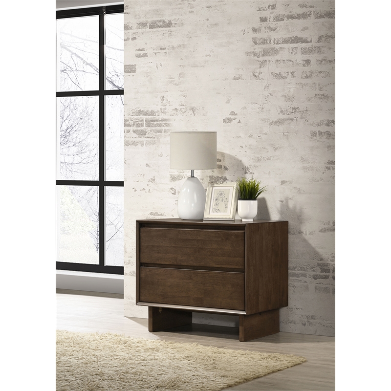Pemberly Row 2-Drawer Nightstand Bedside Table in Warm Brown