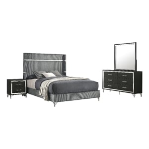 Pemberly Row 4-Piece Eastern King Wingback Bedroom Set in Gray and Black