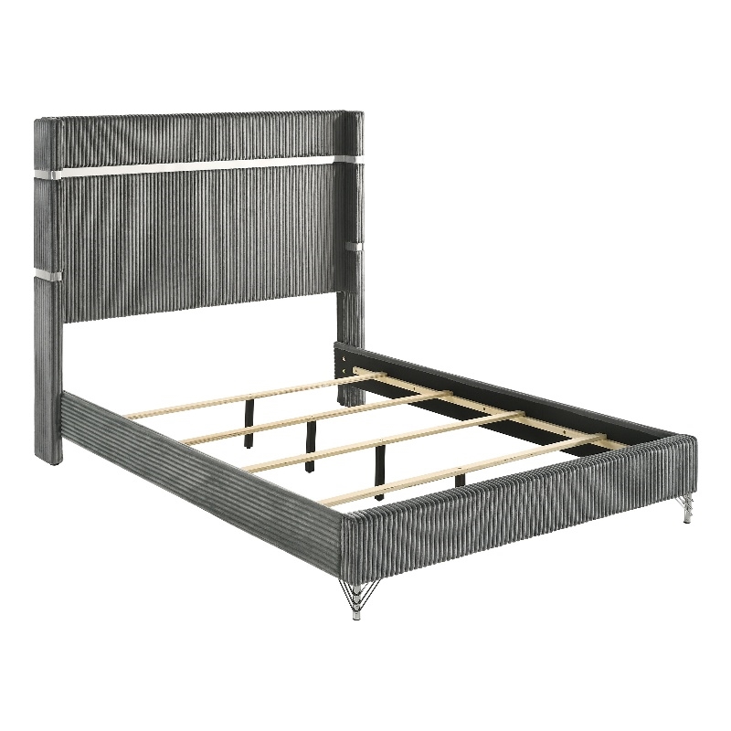Pemberly Row 61 Inch Upholstered Queen Wingback Bed in Gray Velvet