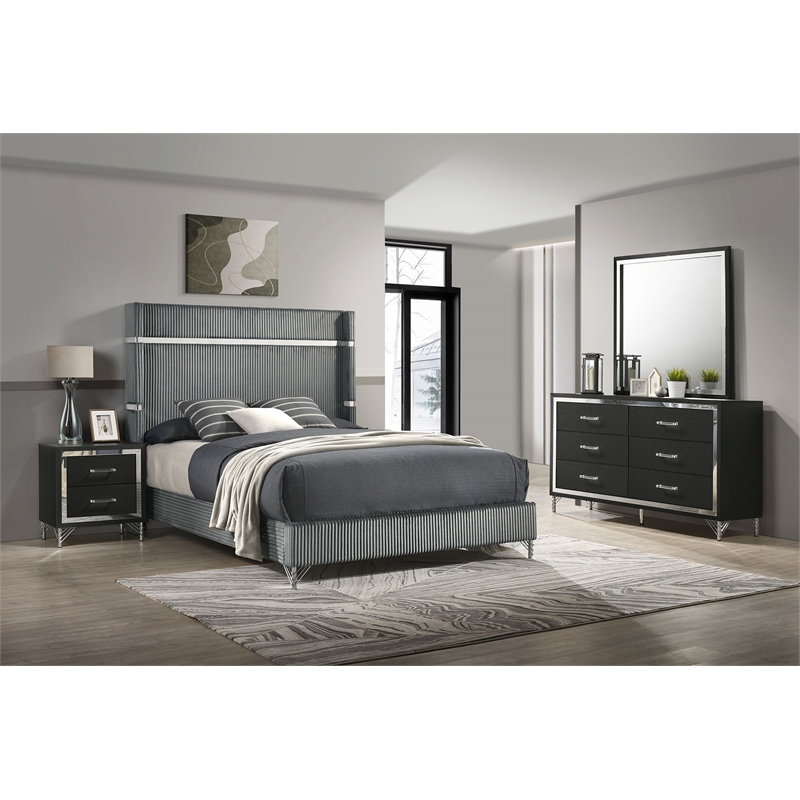 Pemberly Row 4-Piece Queen Wingback Bedroom Set in Gray and Black