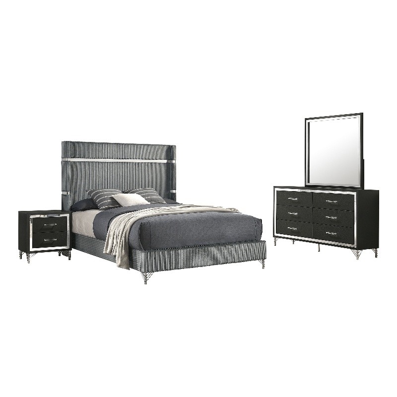 Pemberly Row 4-Piece Queen Wingback Bedroom Set in Gray and Black