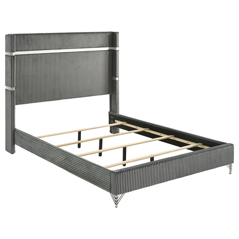 Pemberly Row 5-Piece Queen Wingback Bedroom Set in Gray and Black