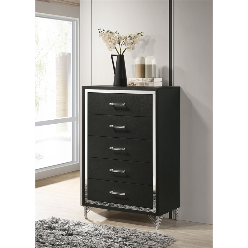Pemberly Row Vintage Inspired 5-Drawer Bedroom Chest in Black