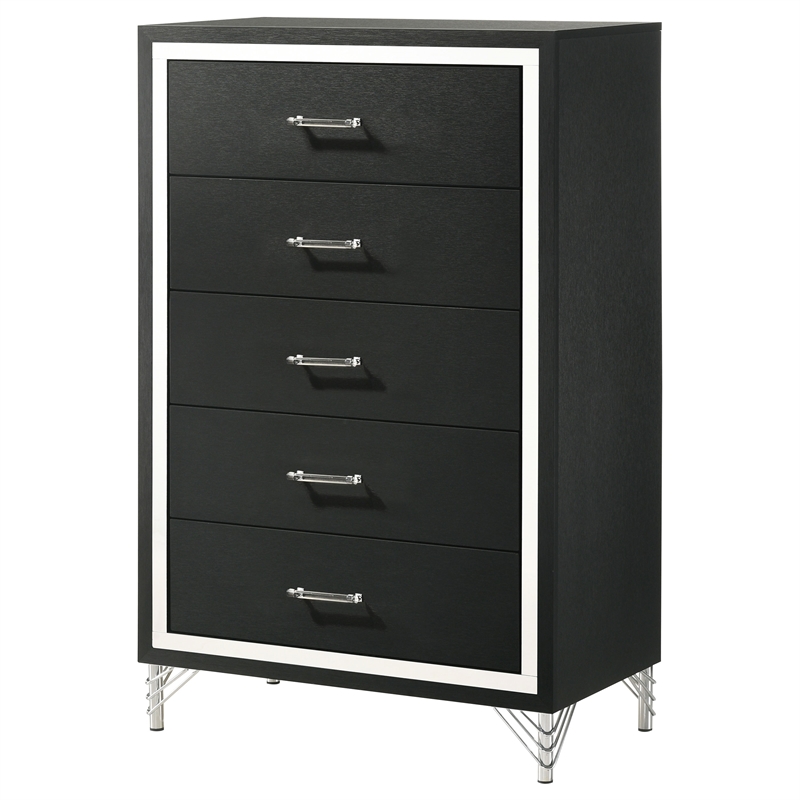 Pemberly Row Vintage Inspired 5-Drawer Bedroom Chest in Black