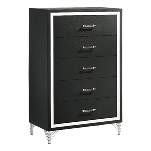 Pemberly Row Vintage Inspired 5-Drawer Bedroom Chest in Black