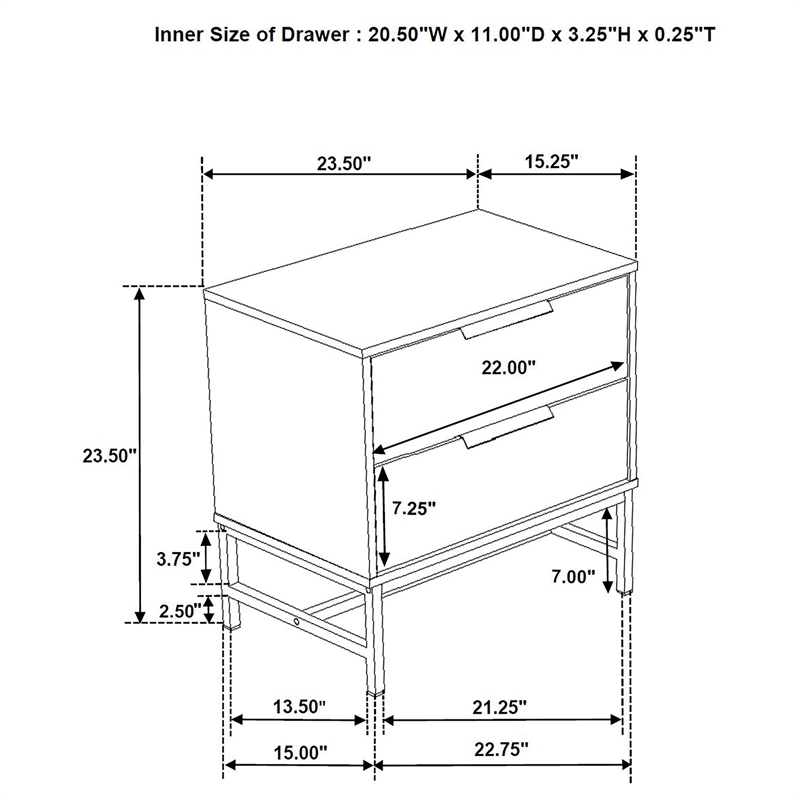 Pemberly Row Modern 2-Drawer Nightstand Bedside Table in White
