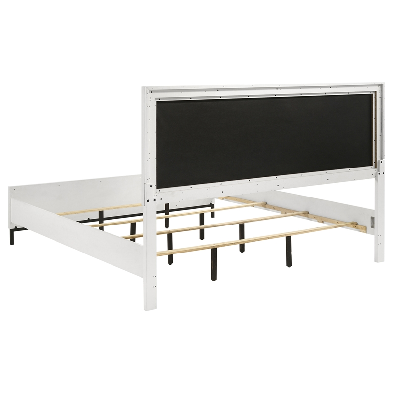 Pemberly Row Eastern King Hexagon Upholstered Panel Bed in White