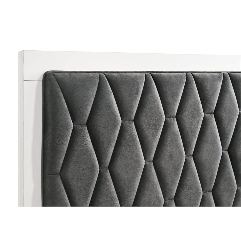 Pemberly Row Eastern King Hexagon Upholstered Panel Bed in White