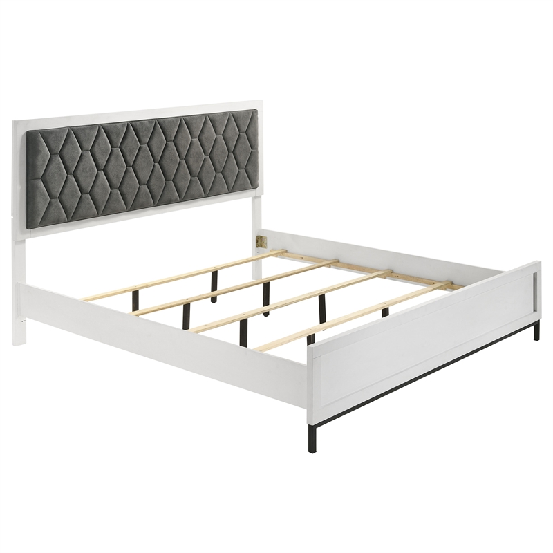 Pemberly Row California King Hexagon Upholstered Panel Bed in White