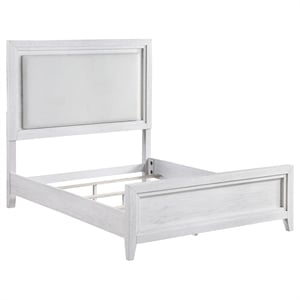 Pemberly Row California King Upholstered Panel Bed in Distressed White