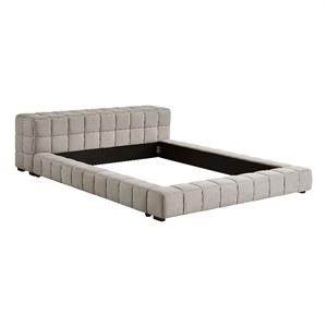 Pemberly Row Split Tufted Upholstered Full Platform Bed in Light Taupe