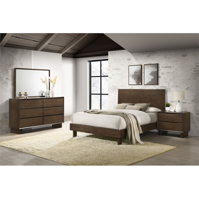 Pemberly Row 4-Piece Eastern King Platform Bedroom Set in Warm Brown