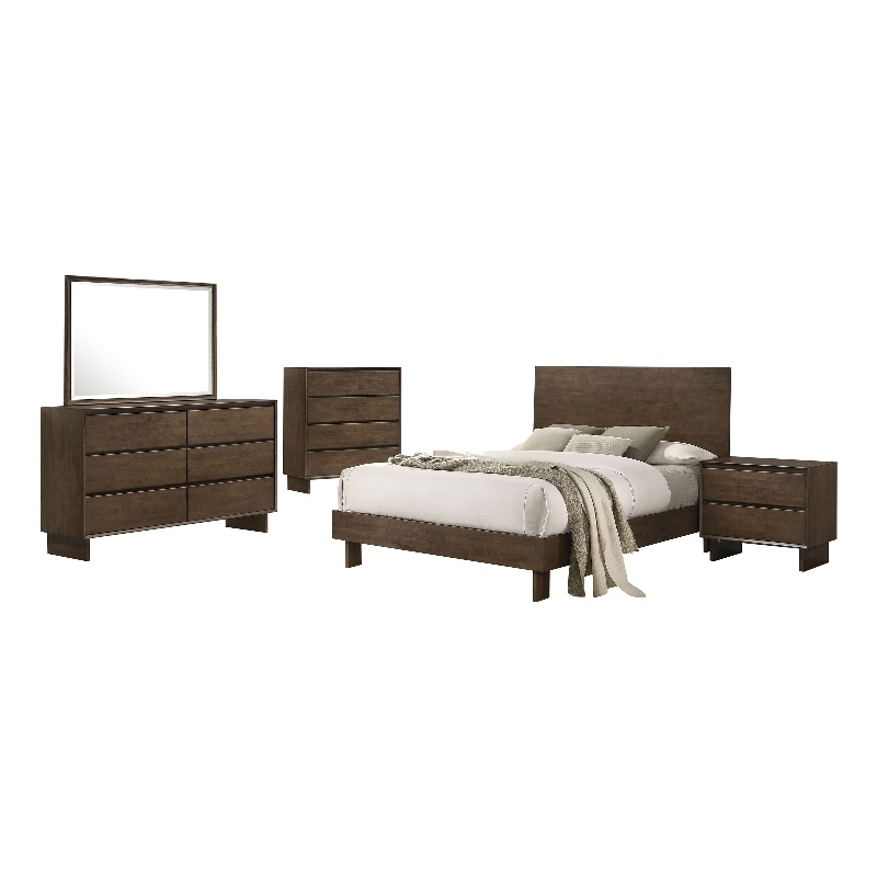 Pemberly Row 5-Piece Eastern King Platform Bedroom Set in Warm Brown
