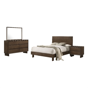 Pemberly Row 4-Piece Queen Platform Bedroom Set in Warm Brown