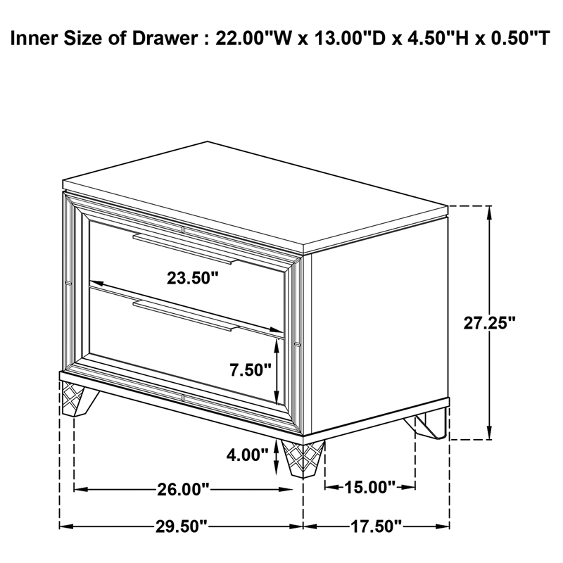 Pemberly Row Italian 2-Drawer Nightstand Bedside Table in White