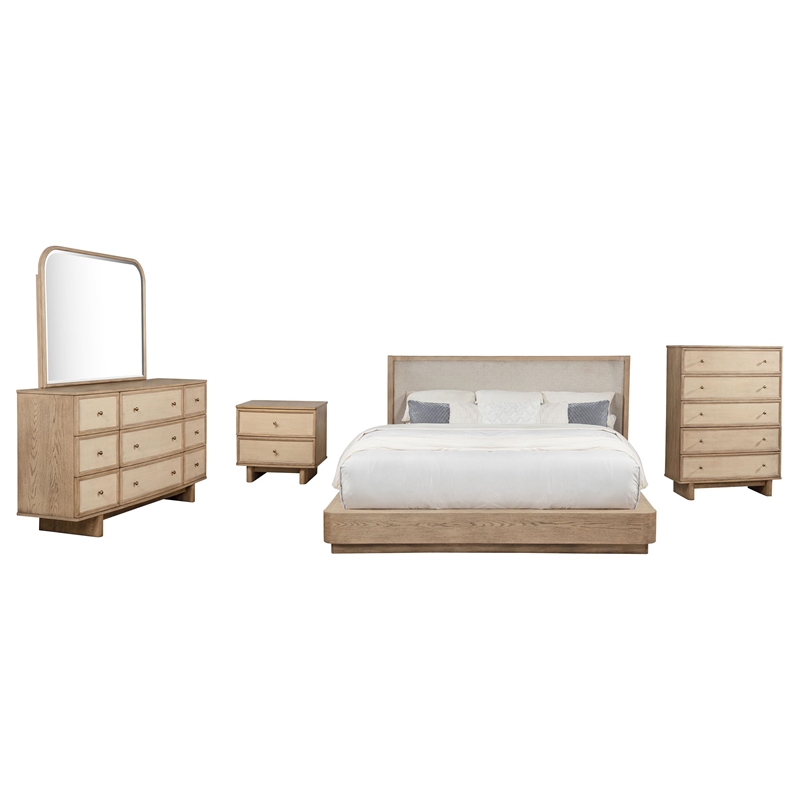 Pemberly Row 5-Piece Eastern King Coastal Bedroom Set in Beige Oak
