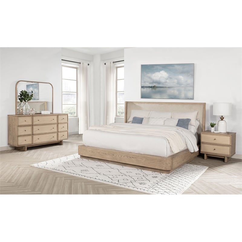 Pemberly Row 4-Piece California King Coastal Bedroom Set in Beige Oak