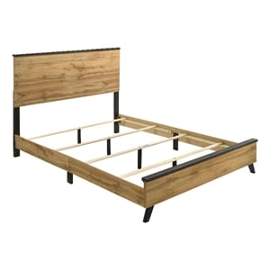 Pemberly Row 52 Inch Queen Mid-Century Panel Bed in Natural Pine