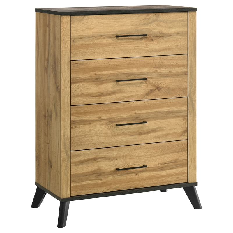 Pemberly Row 5-Piece Twin Mid-Century Bedroom Set in Natural Pine
