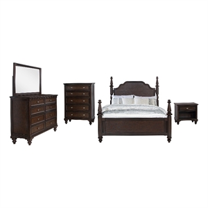 Pemberly Row 5-Piece Four Poster Eastern King Bedroom Set in Dark Oak