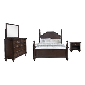 Pemberly Row 4-Piece Four Poster California King Bedroom Set in Dark Oak