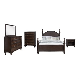 Pemberly Row 5-Piece Four Poster California King Bedroom Set in Dark Oak