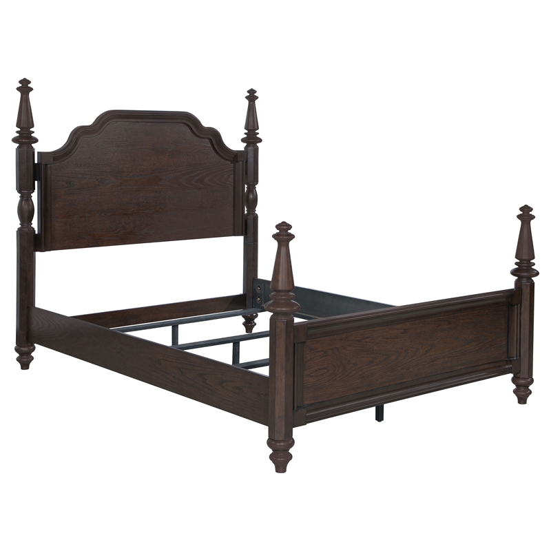 Pemberly Row 4-Piece Four Poster Queen Bedroom Set in Dark Oak