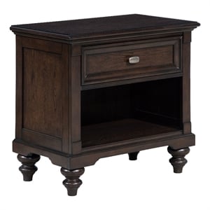 Pemberly Row 1-Drawer Nightstand with Open Cubby in Dark Oak
