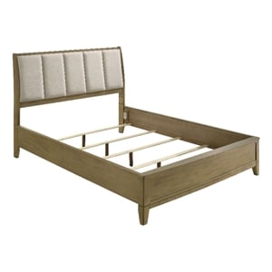 Pemberly Row Channeled Upholstered Eastern King Panel Bed in Natural Pine
