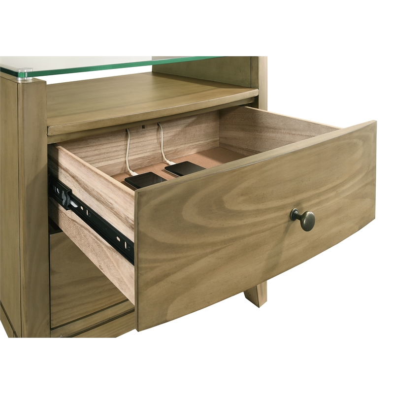 Pemberly Row 4-Piece Queen Upholstered Bedroom Set in Natural Pine