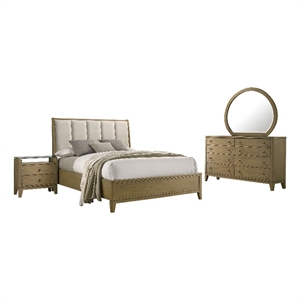 Pemberly Row 4-Piece Eastern King Upholstered Bedroom Set in Natural Pine