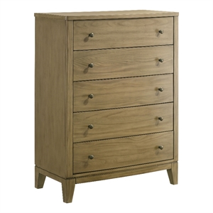 Pemberly Row Transitional 5-Drawer Chest of Drawers in Natural Pine