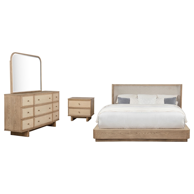 Pemberly Row 4-Piece Queen Coastal Platform Bedroom Set in Beige Oak