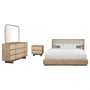 Pemberly Row 4-Piece Queen Coastal Platform Bedroom Set in Beige Oak
