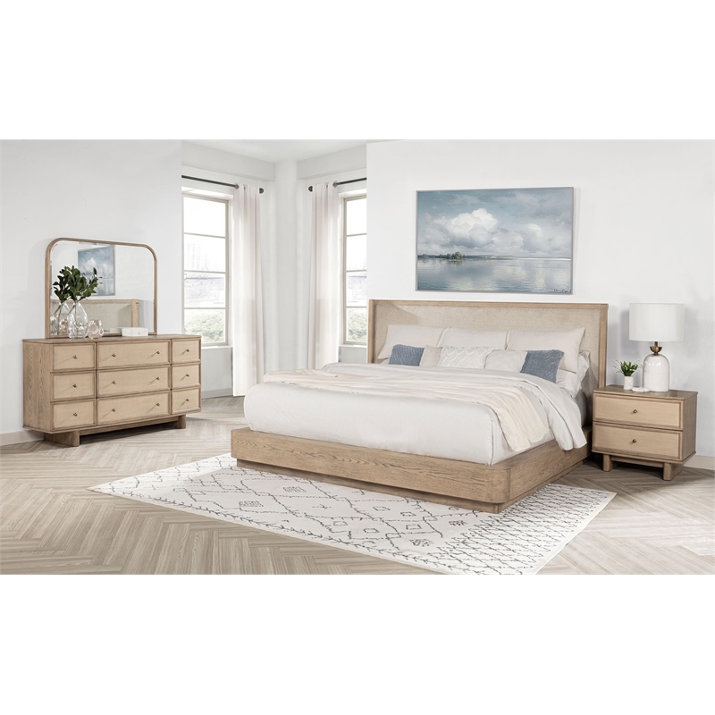 Pemberly Row 4-Piece Queen Coastal Platform Bedroom Set in Beige Oak
